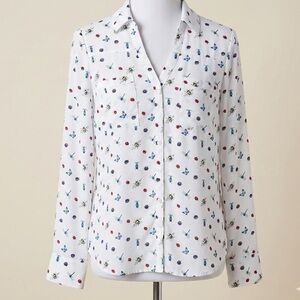 Express Portofino Whimsical Twee Insect Print Blouse White Colorful Print Size S